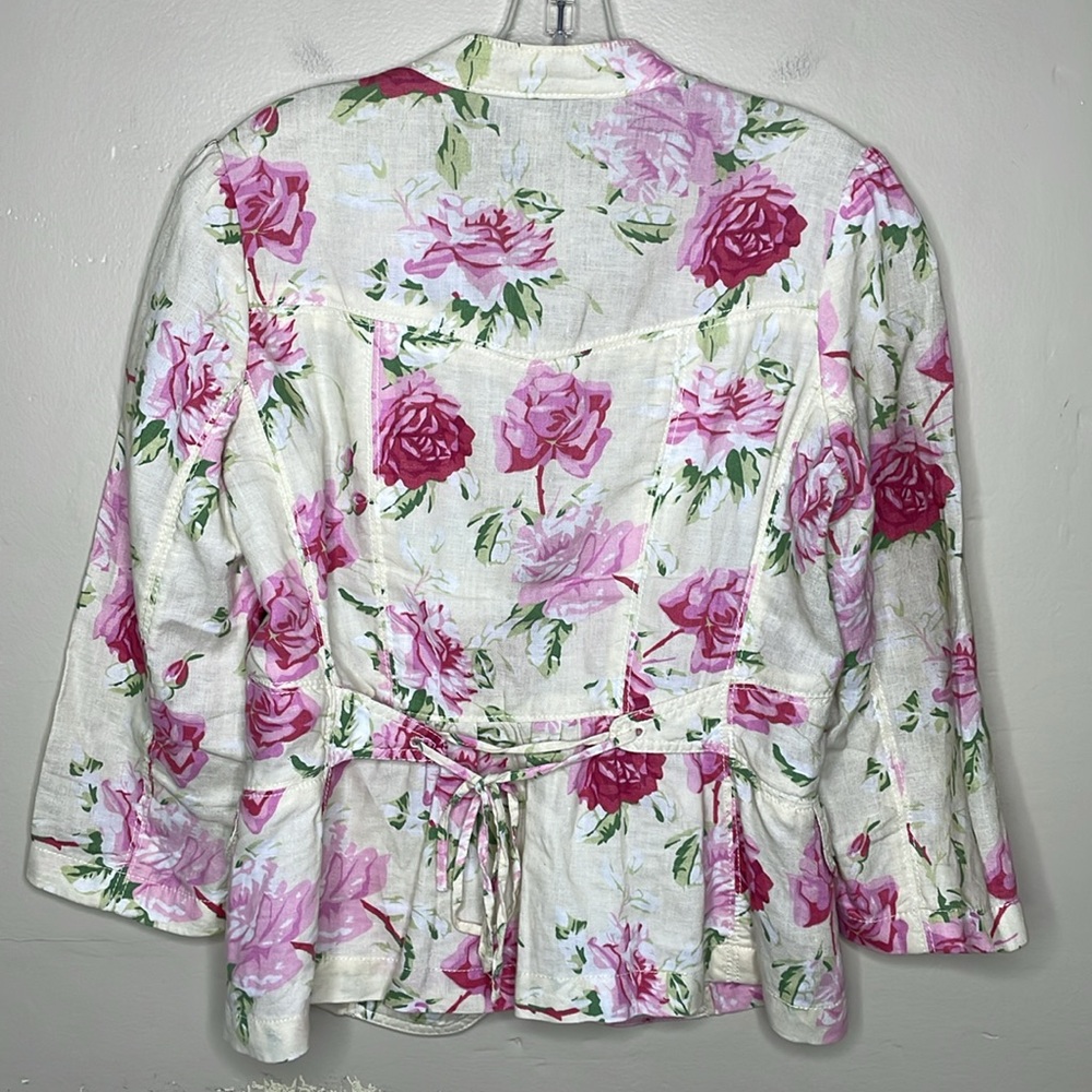 BANANA REPUBLIC Fabric Blazer Floral Linen Covered Buttons Cottagecore 8 - Picture 2 of 12